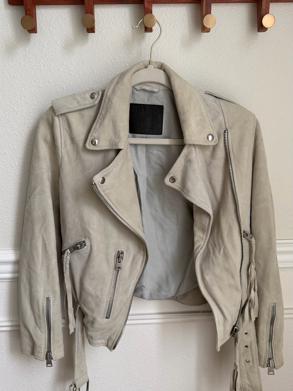 All Saints Light Beige Suede Biker Jacket